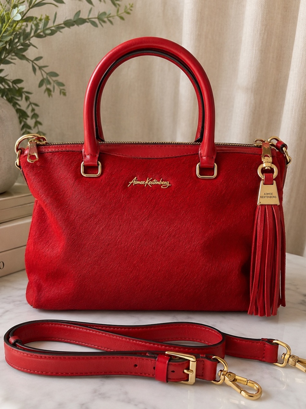 Aimee Kestenberg Haircalf & Leather Satchel Crossbody Bag